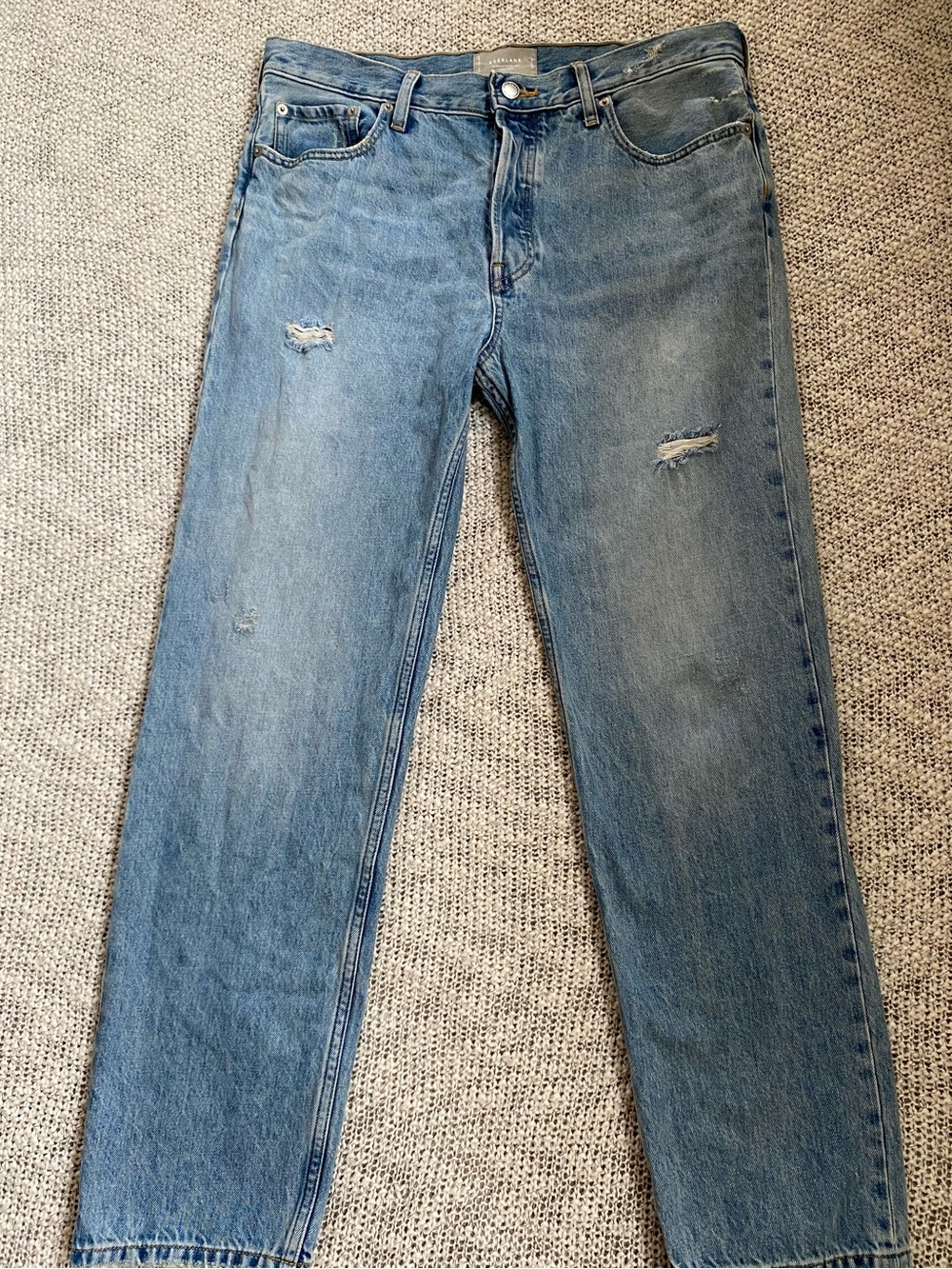 Everlane The Relaxed Straight Jean Organic Cotton Distressed Blue 30 Long Tall
